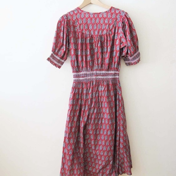 Lali Kids Womens Dress Eleanor XS Red Indian Block Print Peasant Boho - Picture 3 of 5